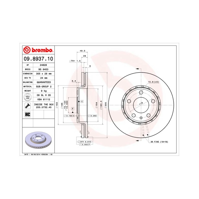 BREMBO Bremsscheibe 09.8937.10