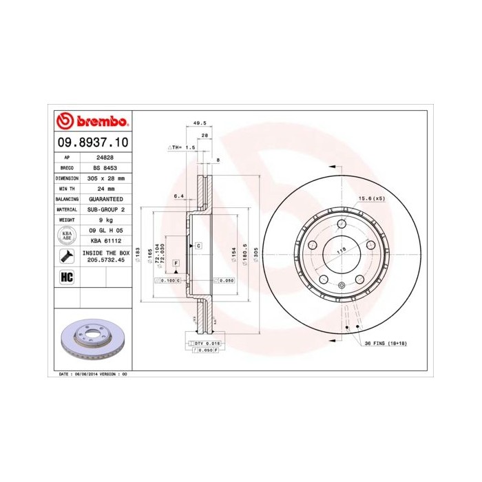 BREMBO Bremsscheibe 09.8937.10