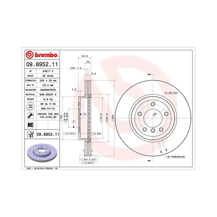 BREMBO COATED DISC LINE Bremsscheibe 09.8952.11