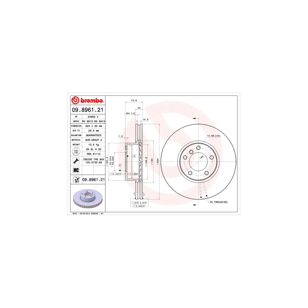 BREMBO COATED DISC LINE Bremsscheibe 09.8961.21