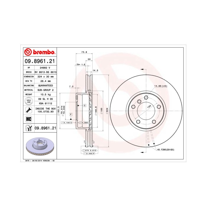 BREMBO COATED DISC LINE Bremsscheibe 09.8961.21