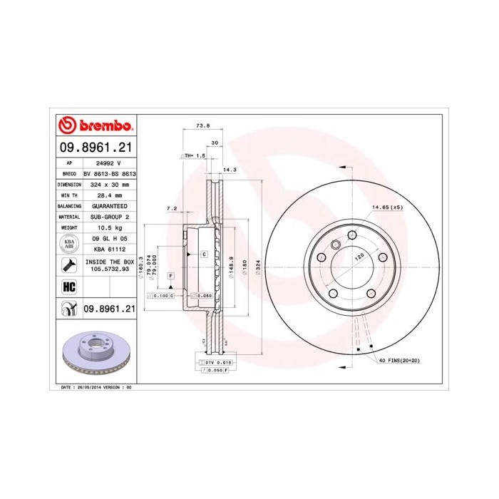 BREMBO COATED DISC LINE Bremsscheibe 09.8961.21