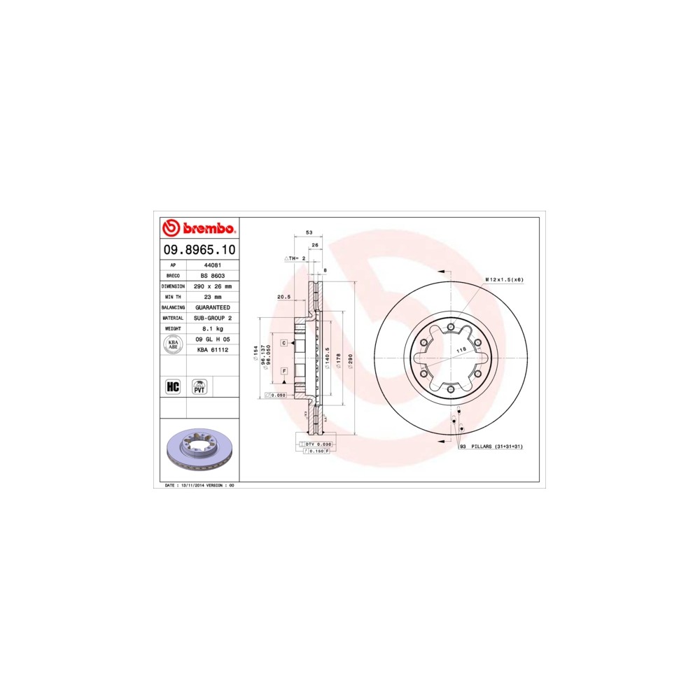 BREMBO Bremsscheibe 09.8965.10