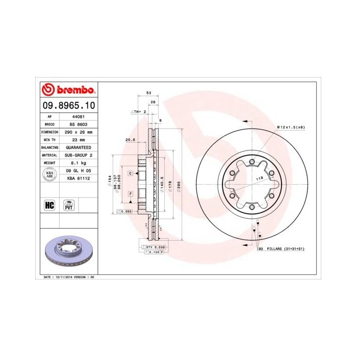 BREMBO Bremsscheibe 09.8965.10