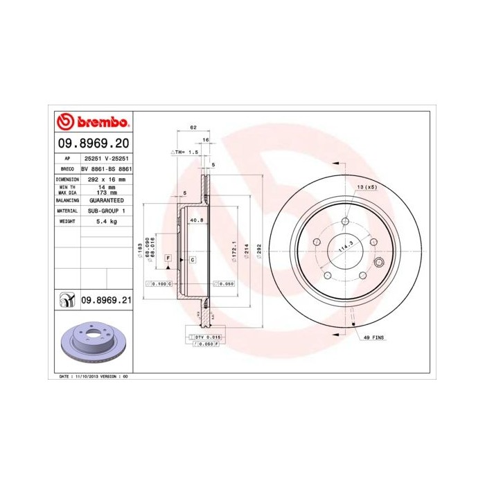 BREMBO Bremsscheibe 09.8969.20