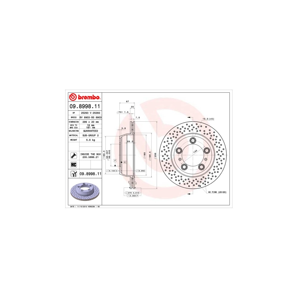 BREMBO COATED DISC LINE Bremsscheibe 09.8998.11