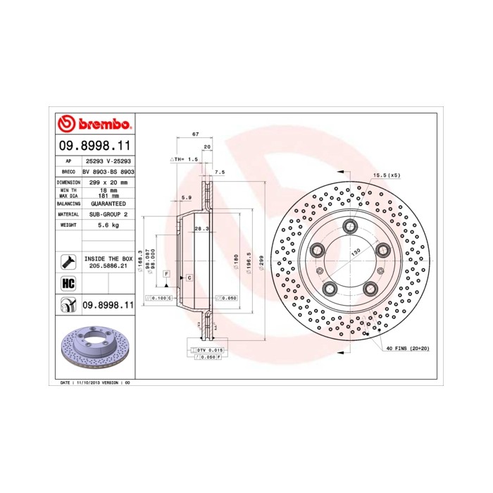 BREMBO COATED DISC LINE Bremsscheibe 09.8998.11