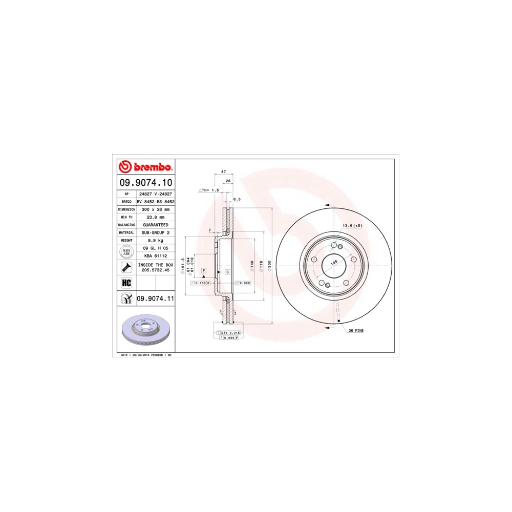 BREMBO COATED DISC LINE Bremsscheibe 09.9074.11