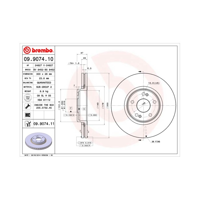 BREMBO COATED DISC LINE Bremsscheibe 09.9074.11