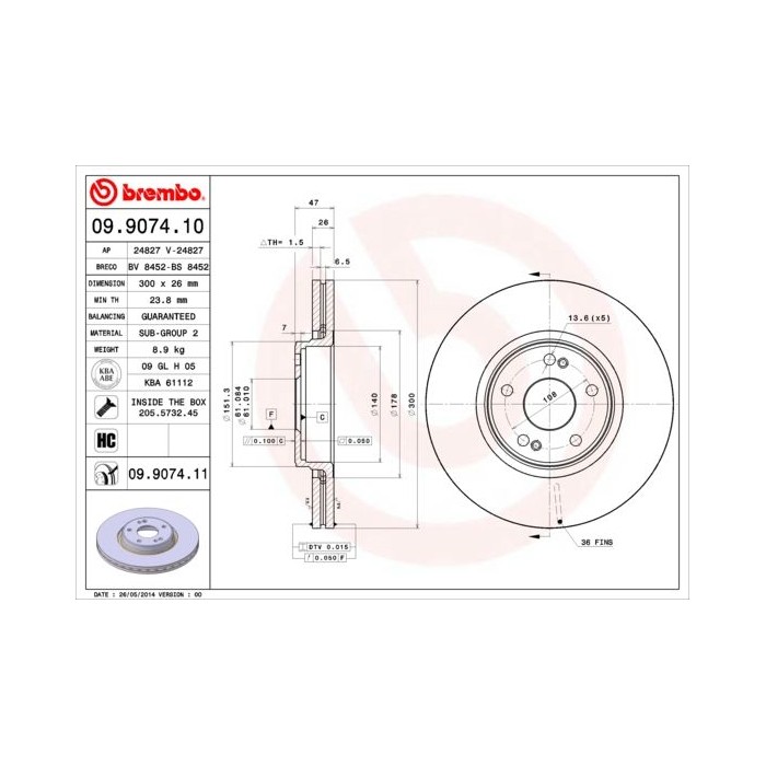 BREMBO COATED DISC LINE Bremsscheibe 09.9074.11
