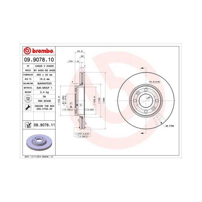 BREMBO Bremsscheibe 09.9078.10 Dacia, Renault