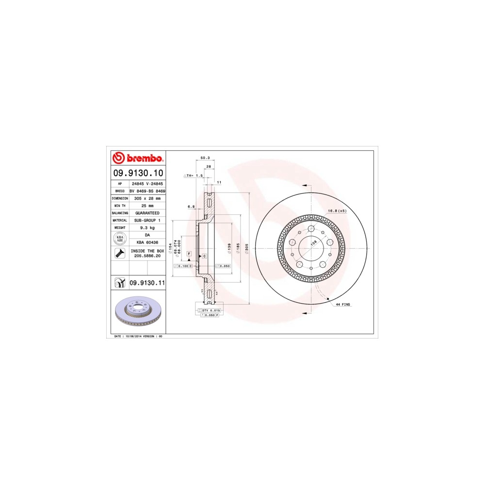 BREMBO COATED DISC LINE Bremsscheibe 09.9130.11
