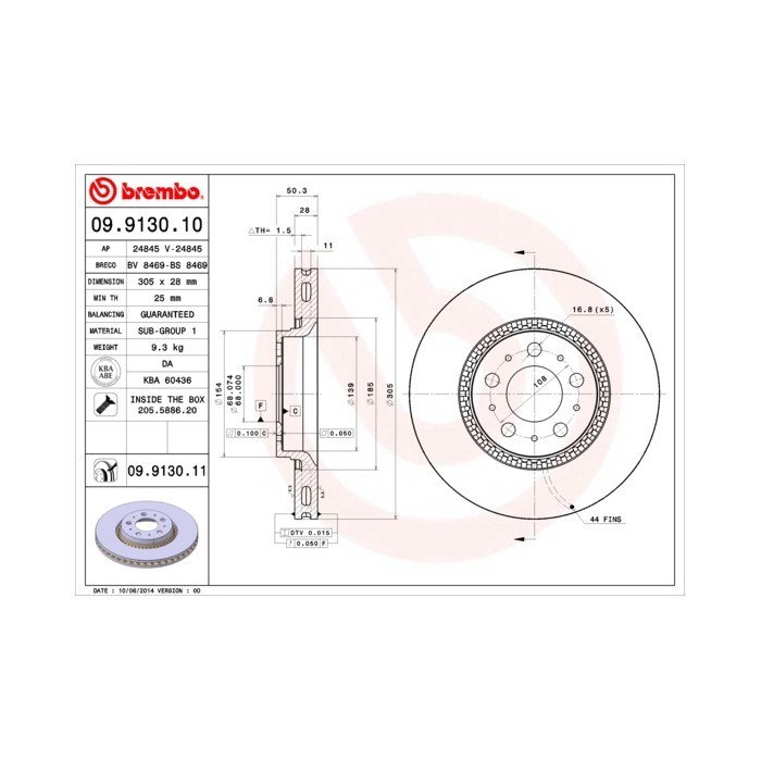BREMBO COATED DISC LINE Bremsscheibe 09.9130.11