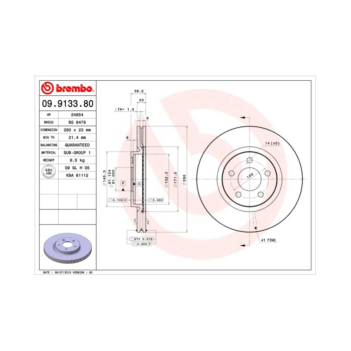 BREMBO Bremsscheibe 09.9133.80
