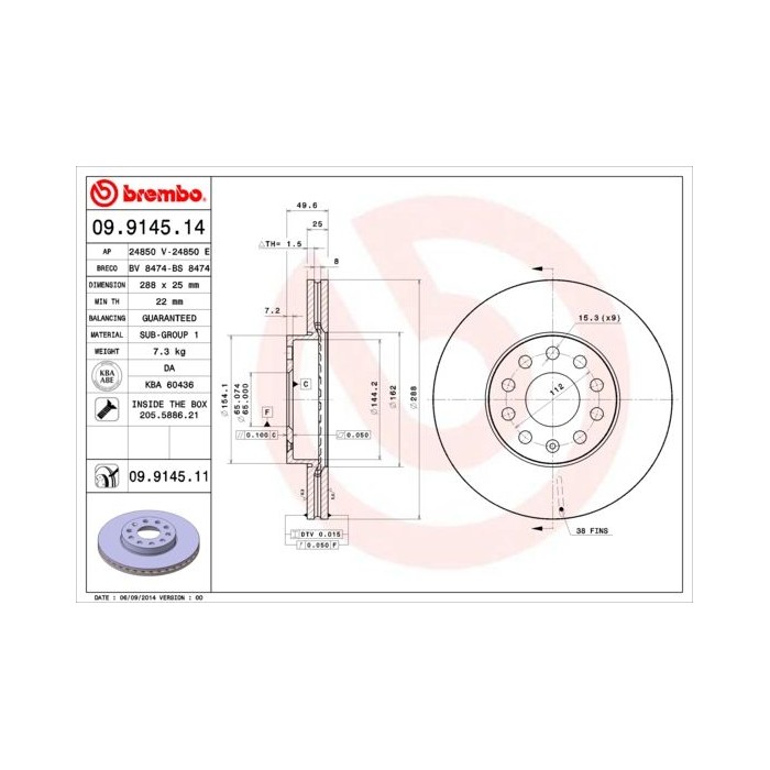 BREMBO COATED DISC LINE Bremsscheibe 09.9145.11