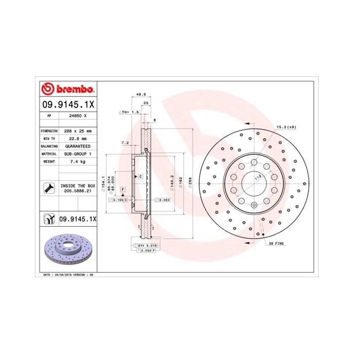 BREMBO XTRA LINE Bremsscheibe 09.9145.1X