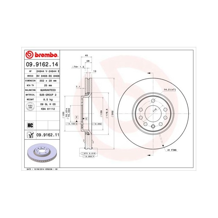 BREMBO COATED DISC LINE Bremsscheibe 09.9162.11