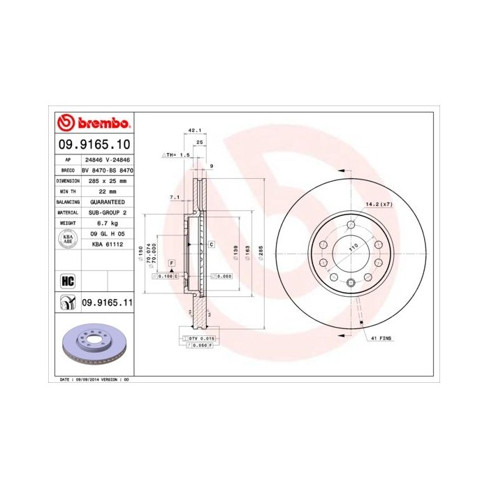 BREMBO COATED DISC LINE Bremsscheibe 09.9165.11