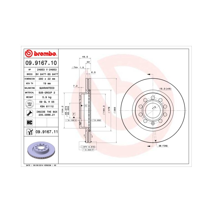 BREMBO COATED DISC LINE Bremsscheibe 09.9167.11