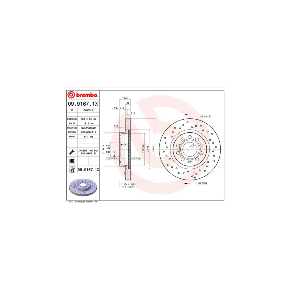 BREMBO XTRA LINE Bremsscheibe 09.9167.1X