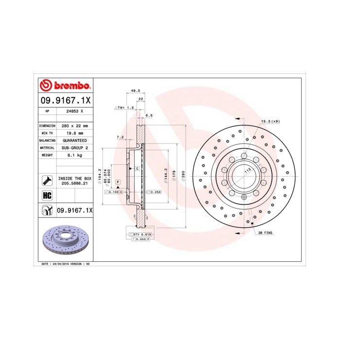 BREMBO XTRA LINE Bremsscheibe 09.9167.1X
