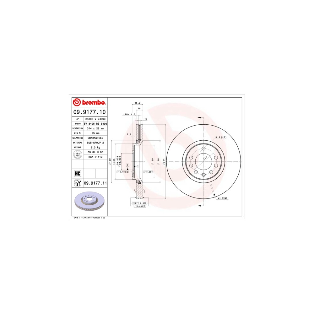 BREMBO Bremsscheibe 09.9177.10
