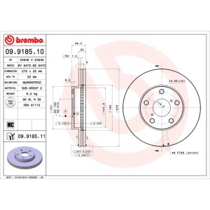BREMBO COATED DISC LINE Bremsscheibe 09.9185.11