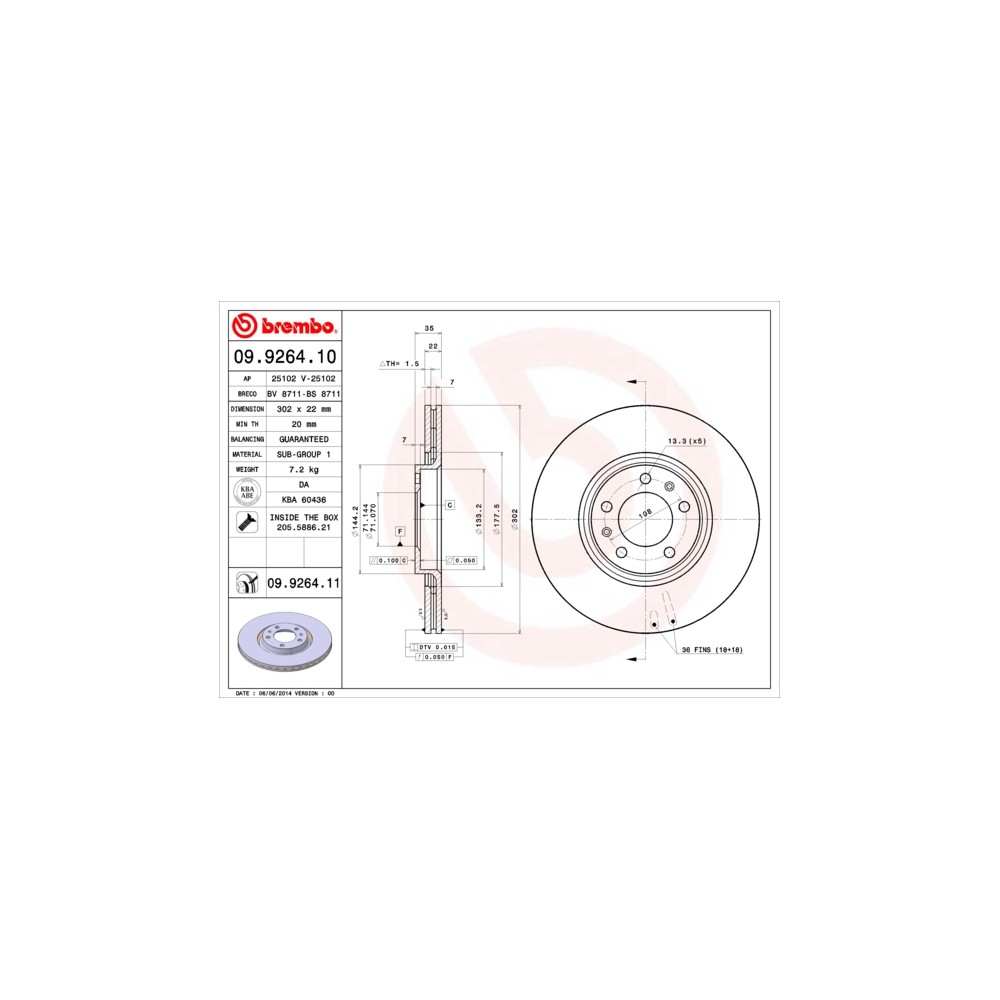 BREMBO COATED DISC LINE Bremsscheibe 09.9264.11