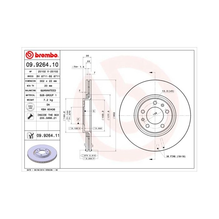 BREMBO COATED DISC LINE Bremsscheibe 09.9264.11