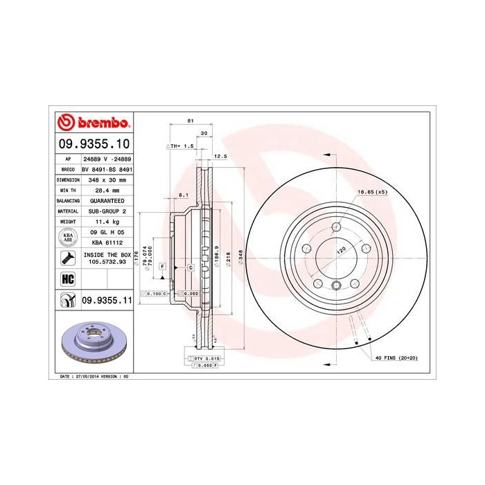 BREMBO COATED DISC LINE Bremsscheibe 09.9355.11