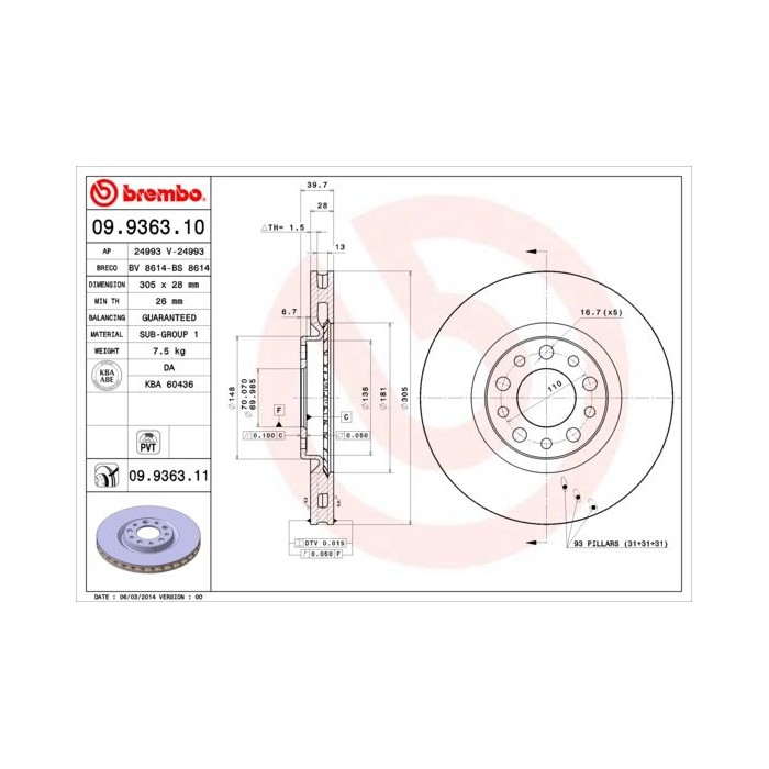BREMBO COATED DISC LINE Bremsscheibe 09.9363.11