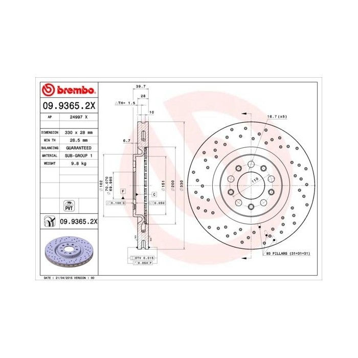BREMBO XTRA LINE Bremsscheibe 09.9365.2X