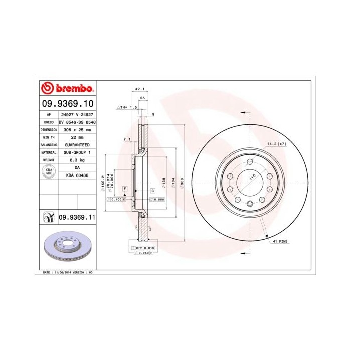 BREMBO Bremsscheibe 09.9369.10 Opel, Saab