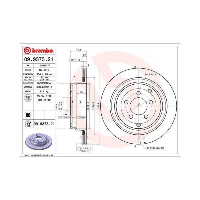 BREMBO COATED DISC LINE Bremsscheibe 09.9373.21
