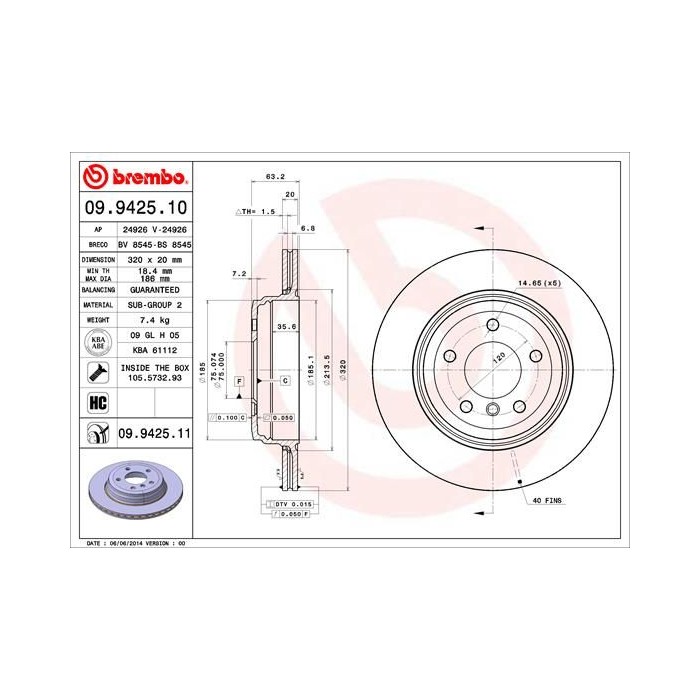 BREMBO COATED DISC LINE Bremsscheibe 09.9425.11