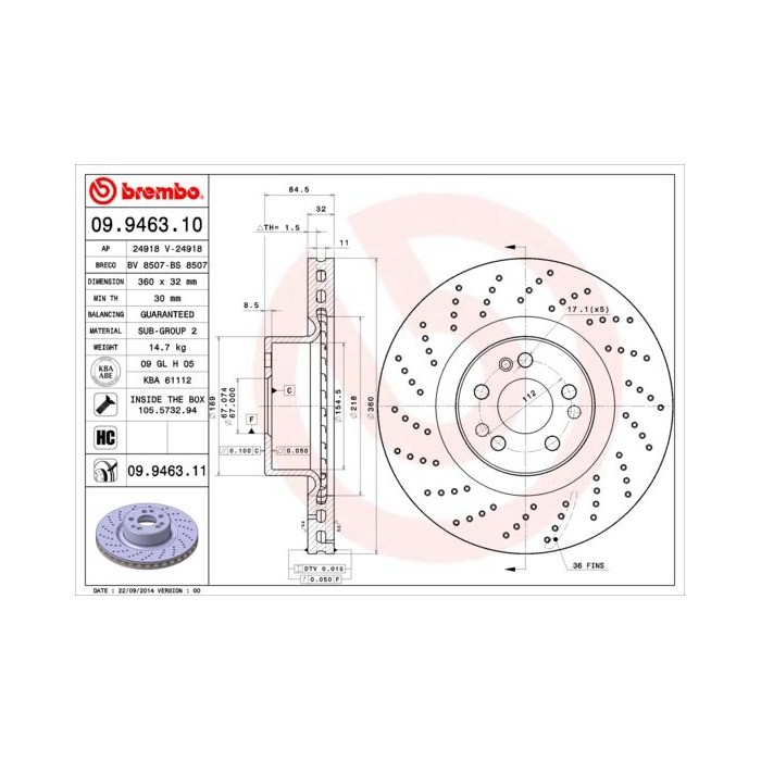 BREMBO Bremsscheibe 09.9463.10