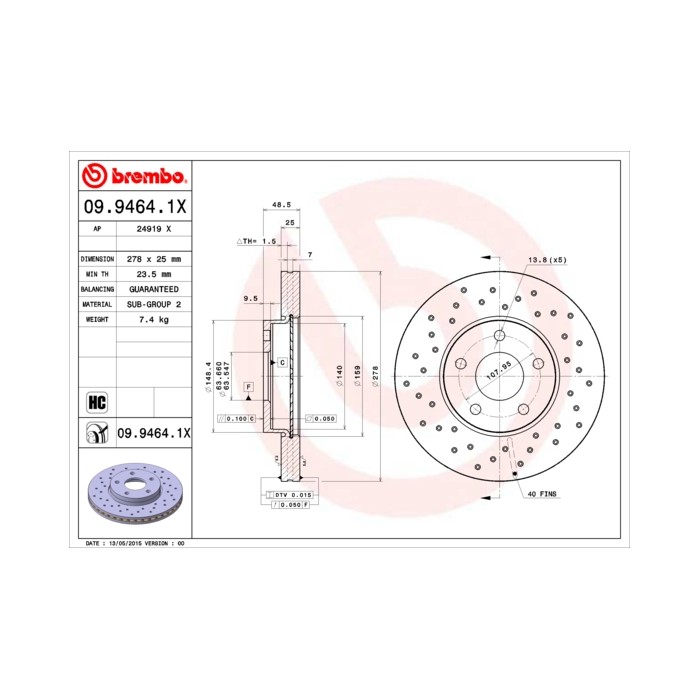 BREMBO XTRA LINE Bremsscheibe 09.9464.1X