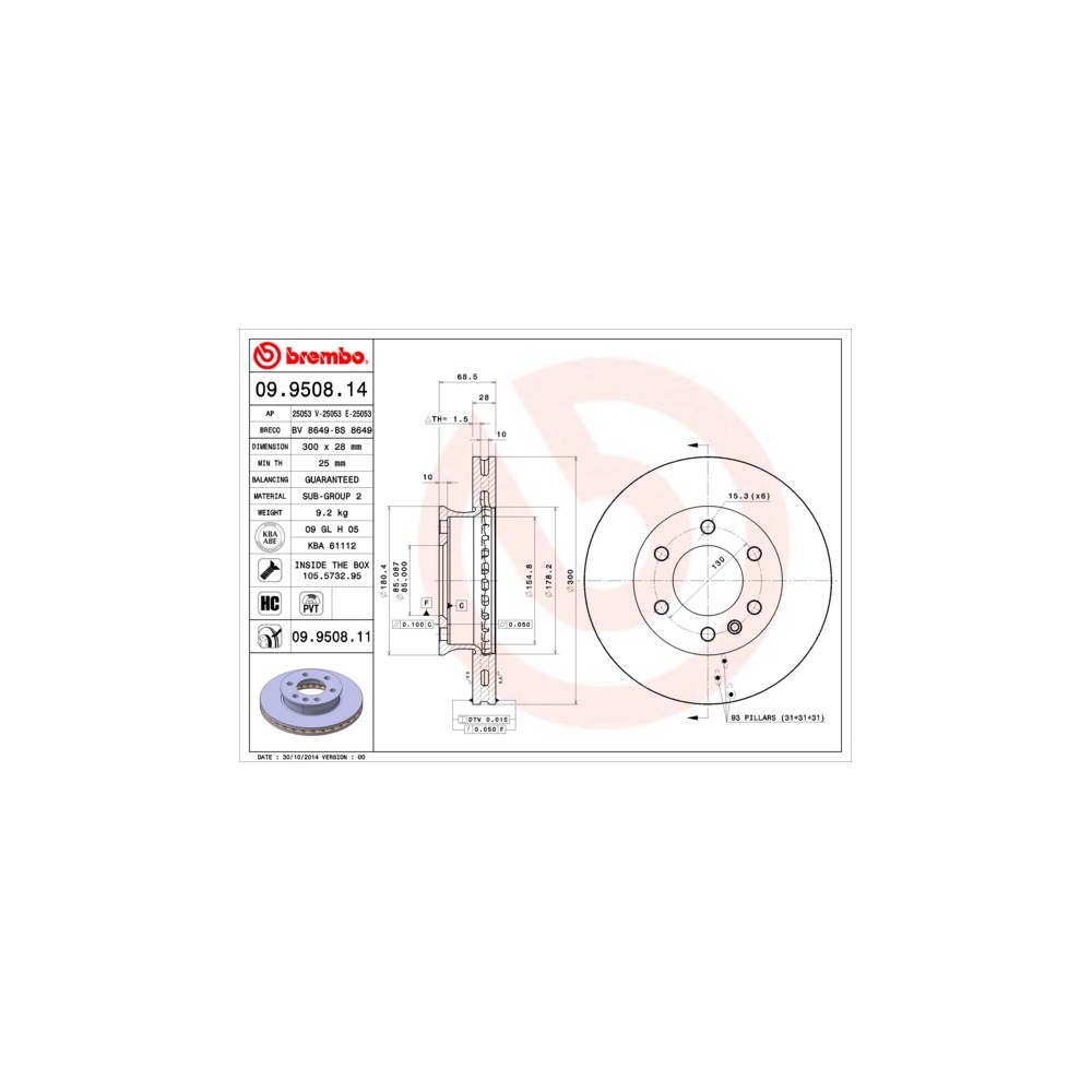 BREMBO COATED DISC LINE Bremsscheibe 09.9508.11