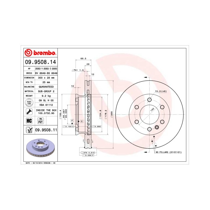 BREMBO COATED DISC LINE Bremsscheibe 09.9508.11