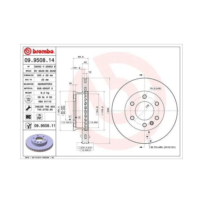 BREMBO COATED DISC LINE Bremsscheibe 09.9508.11
