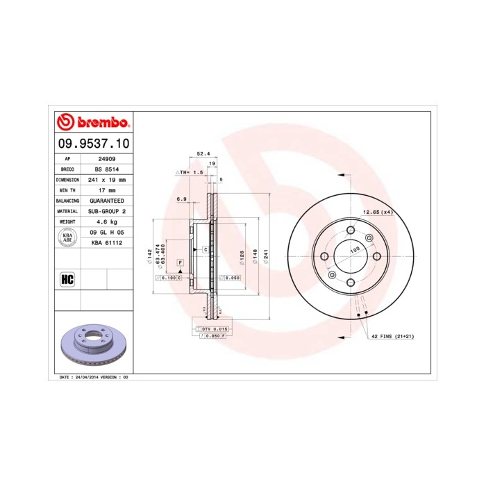 BREMBO Bremsscheibe 09.9537.10