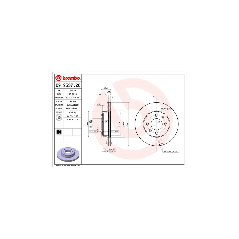 BREMBO Bremsscheibe 09.9537.20