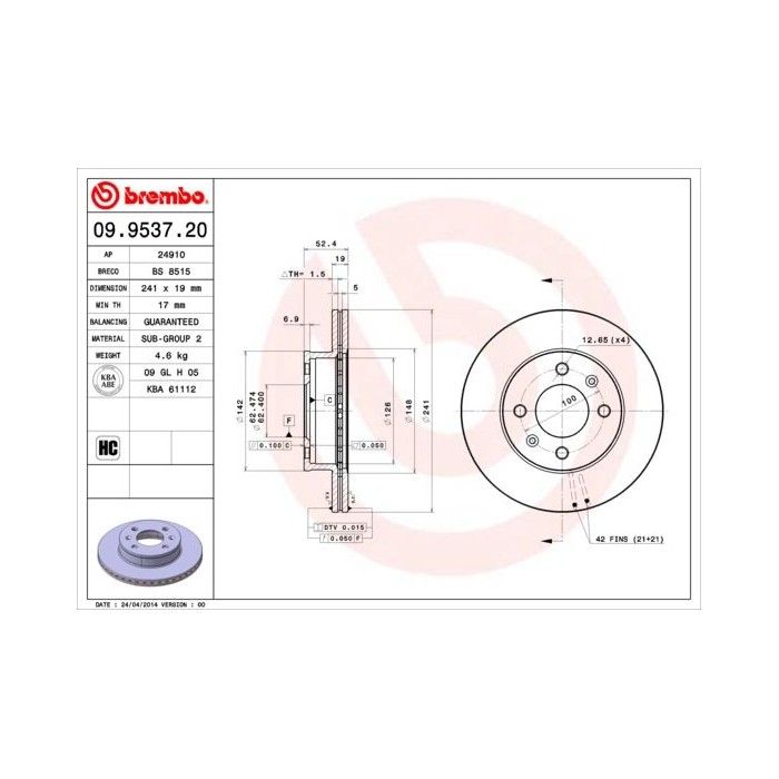 BREMBO Bremsscheibe 09.9537.20