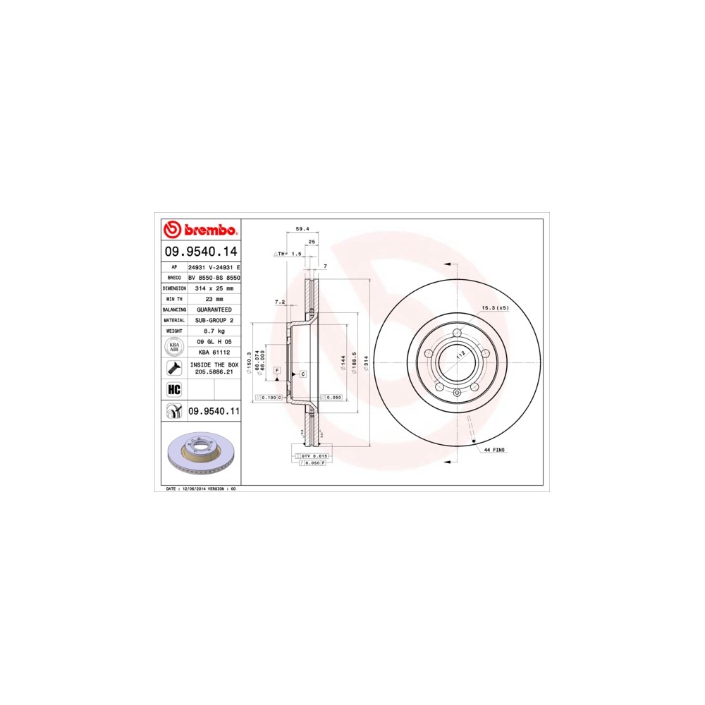 BREMBO COATED DISC LINE Bremsscheibe 09.9540.11