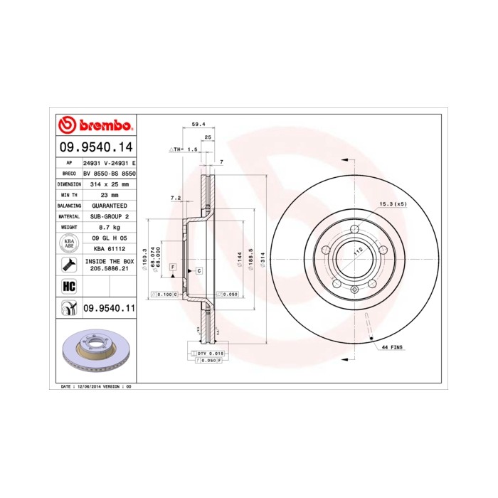 BREMBO COATED DISC LINE Bremsscheibe 09.9540.11