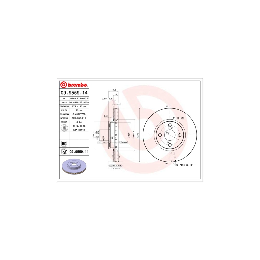 BREMBO Bremsscheibe 09.9559.14