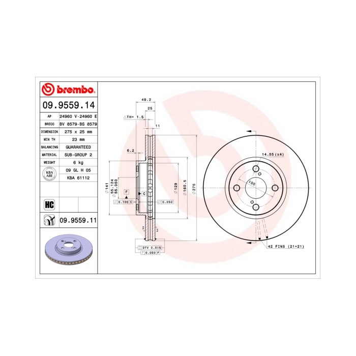 BREMBO Bremsscheibe 09.9559.14