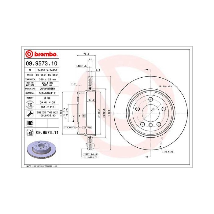 BREMBO COATED DISC LINE Bremsscheibe 09.9573.11