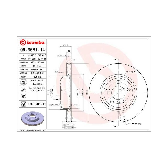 BREMBO COATED DISC LINE Bremsscheibe 09.9581.11