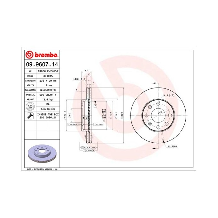 BREMBO Bremsscheibe 09.9607.14
